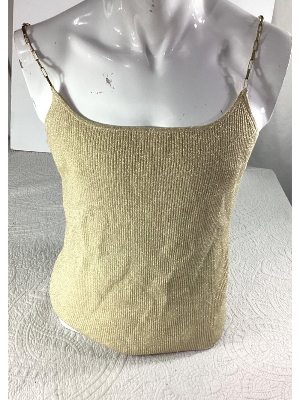 Michelle Antonelli Gold Metallic*Tank Top*Chain Straps*Femboy*Cosplay*Sissy*XL